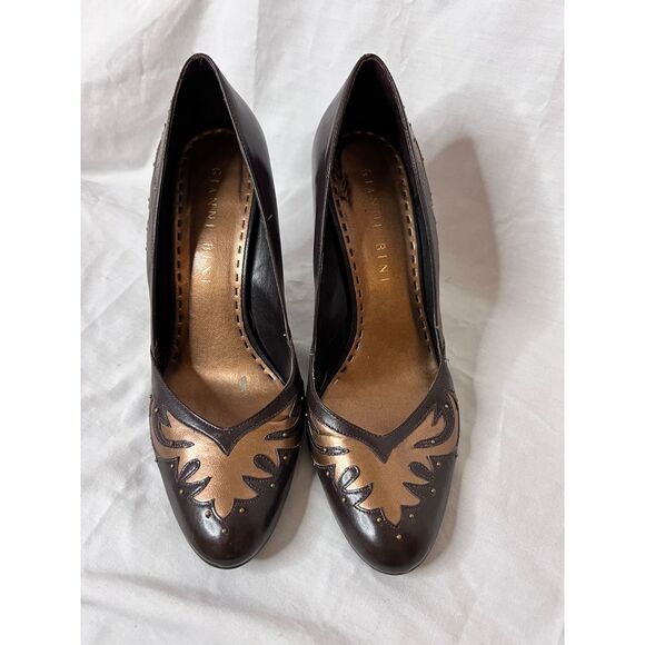 Gianni Bini Shoes - GIANNI BINI Leather Cowgirl Heels Studded Pumps Western‎ Brown Copper Size 8.5
